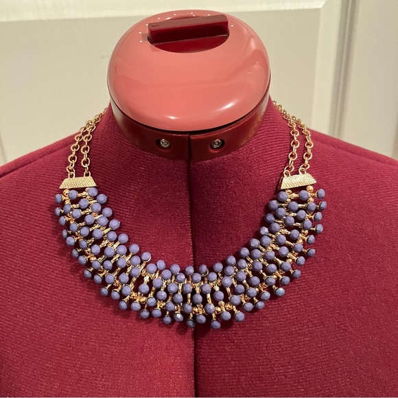 Egyptian Revival Bib Collar Necklace Opaque Bluish/Purple Stone Pin Cushion - Picture 3 of 16